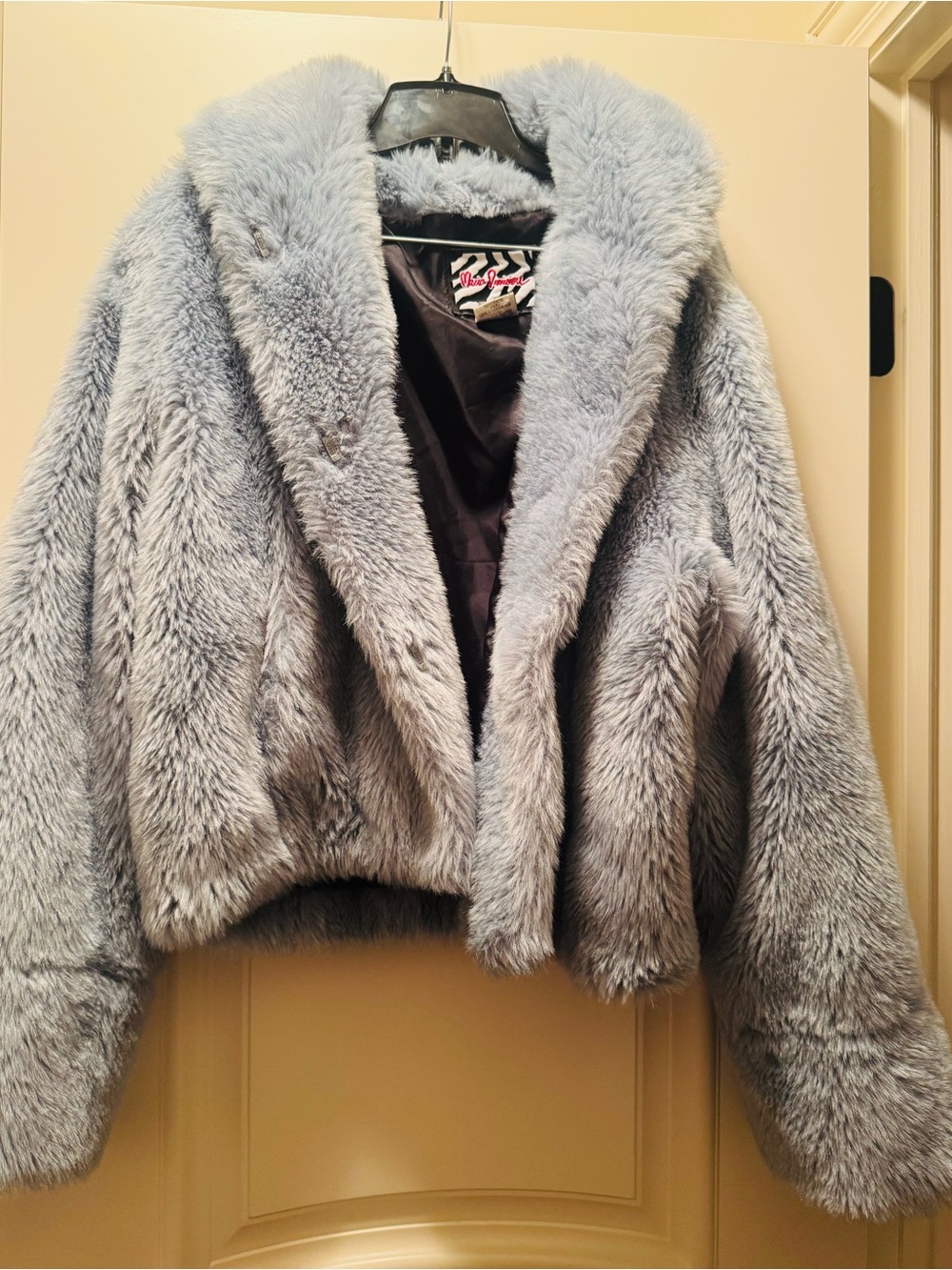 Plush Faux Fur Jacket in Baby Blue - Picture 1 of 5